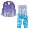 thumbnail image 5 of Garronmavis Christmas Womens Button Down Pajama Set Button Down Loungewear Lightweight Thermal Nightwear with Pockets Christmas Snowflake Fish Scale, 5 of 7