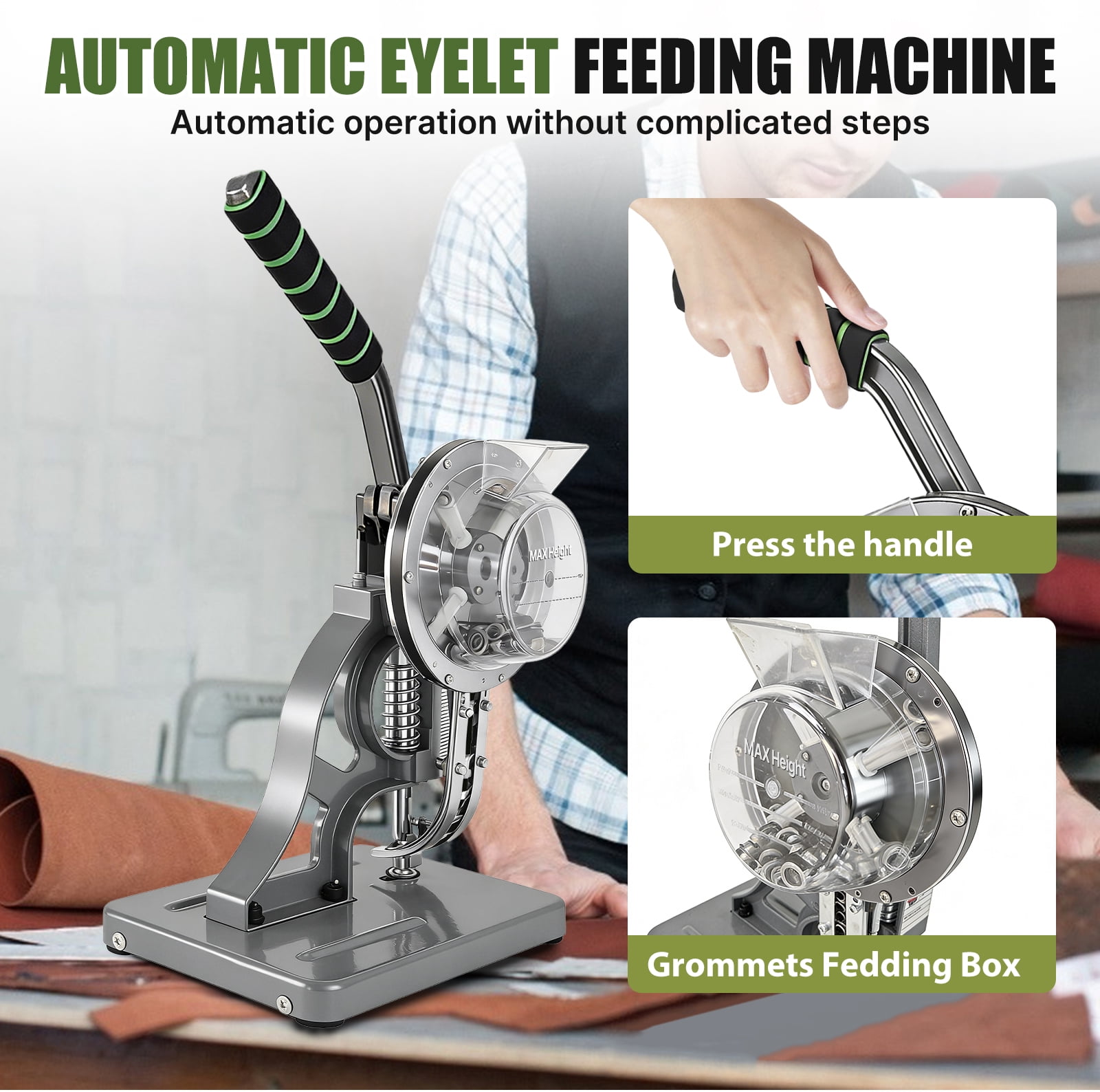 iMeshbean Semi-Automatic Grommet Machine Hand Press Eyelet Grommet Tool Kit w/ 2000pcs 3/8" Grommets