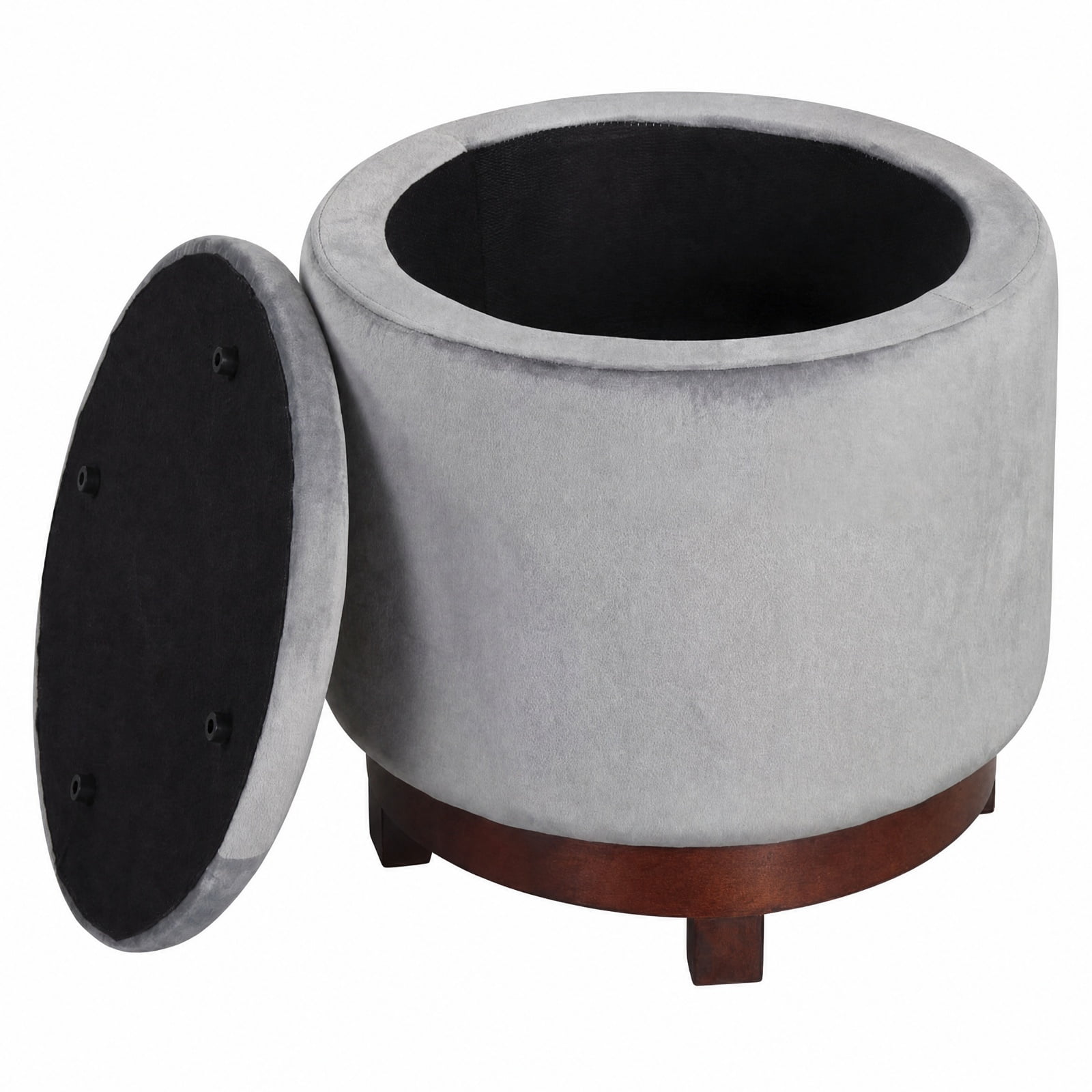 Furnibear 360 Degree Swivel Velvet Foot Rest Storage Ottoman with Hidden Compartment and Solid Acacia Wood Frame for Living Room and Bedroom, Gray