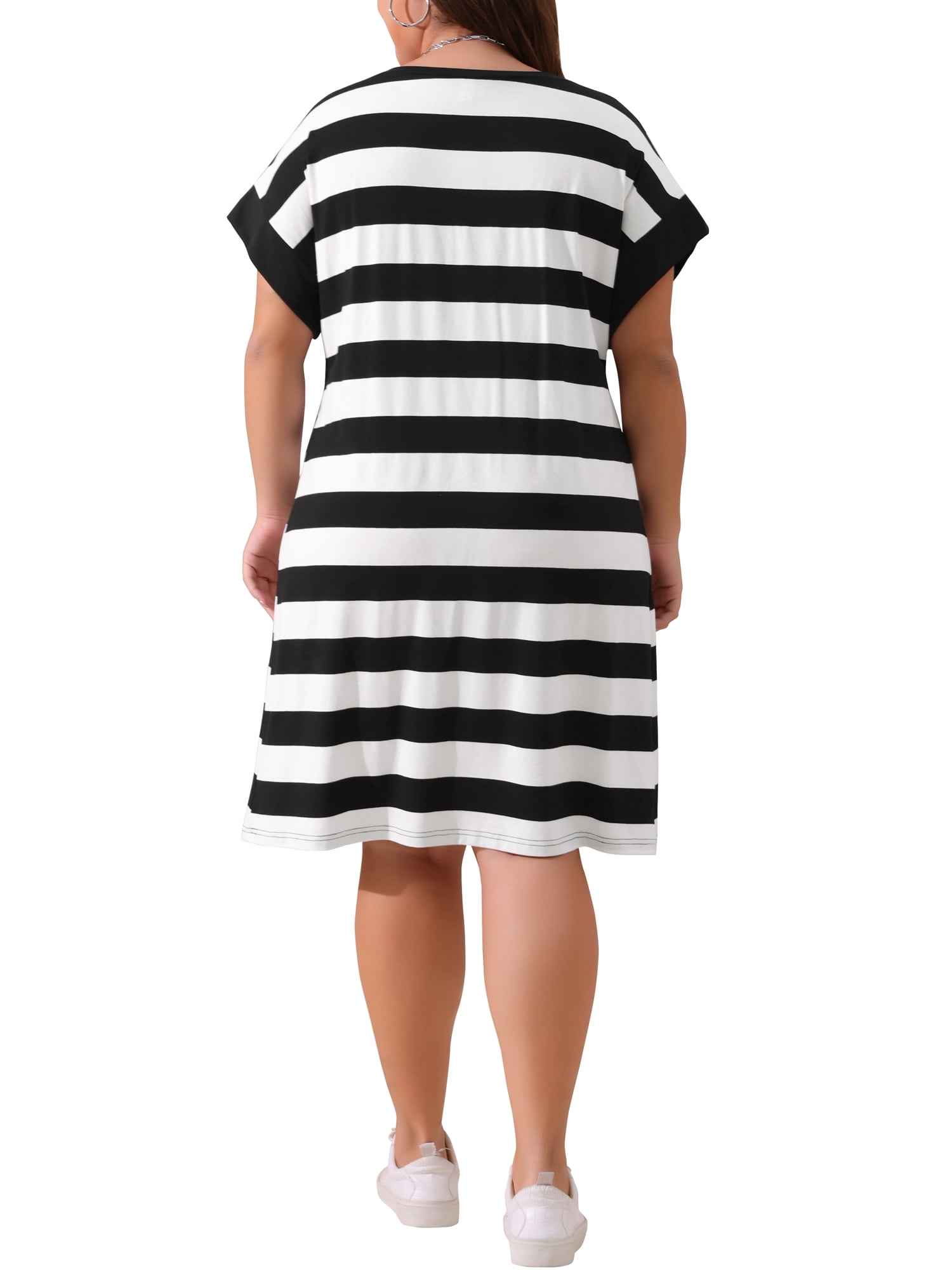 DARING DIVA Women's Plus Size Tunic Short Sleeve Striped Casual t Shirt Dress 1X Black