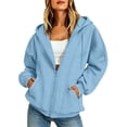 thumbnail image 2 of Xdegoge Womens Zip Up Hoodies Casual Long Sleeve Athletic Drawstring Fleece Relaxed Fit Workout Track Jackets with Pockets for Running Activewear, 2 of 8