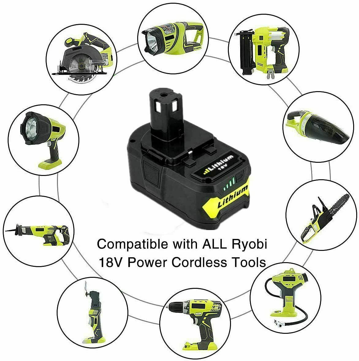 2Pack 5.0Ah Li-ion P108 Replacement for Ryobi 18V Battery, Compatible with ONE+ P102 P103 P104 P105 P107 P108