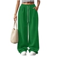 thumbnail image 6 of ZHYou No Boundarie Corduroy Sweatpants for Women Wide Leg Texture Drawstring Baggy High Waisted Pants with Pockets,Green,Size S, 6 of 9