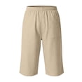 thumbnail image 4 of Kids Capri Pant Cotton Linen Drawstring Elastic Waist Straight Leg Pant Casual Loose Sporty Clothes With Pockets (14-15Years, Khaki), 4 of 7