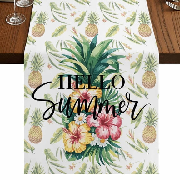 Table Runners 90 Inches Long Dress Scarves, Pink Yellow Floral Farmhouse Coffee/Dining/Kitchen Table Runner for Living Room, Green Summer Botanical Pastoral 13x90 Inch
