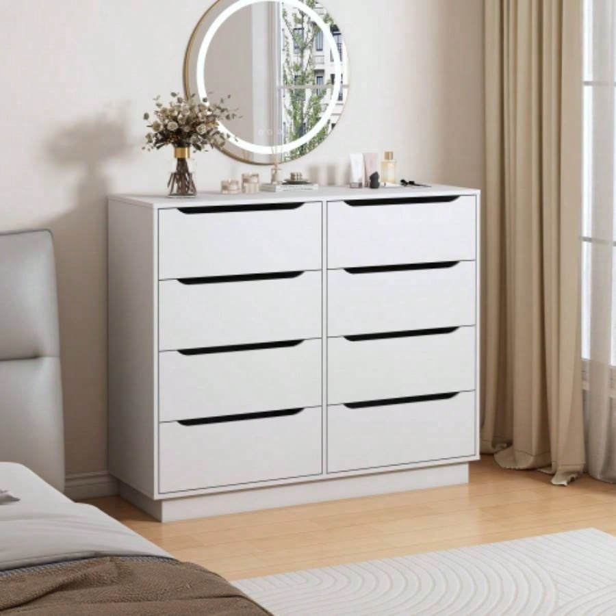 White Dresser for Bedroom, Long Dresser with 8 Drawers