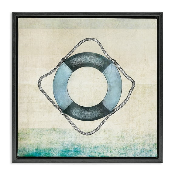 Stupell Industries Rustic Maritime Life Ring Nautical & Beach Painting Black Floater Framed Canvas Art Print Wall Art, 18 x 18