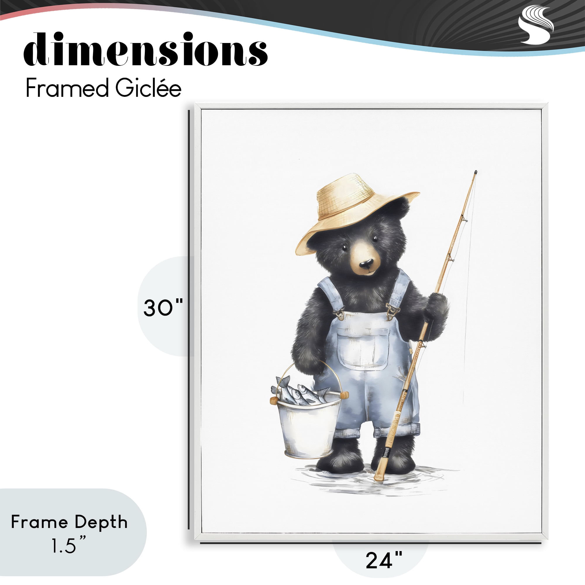 Stupell Industries Fishing Bear in Straw Hat White Framed Giclee Art, design by Arlington Prints
