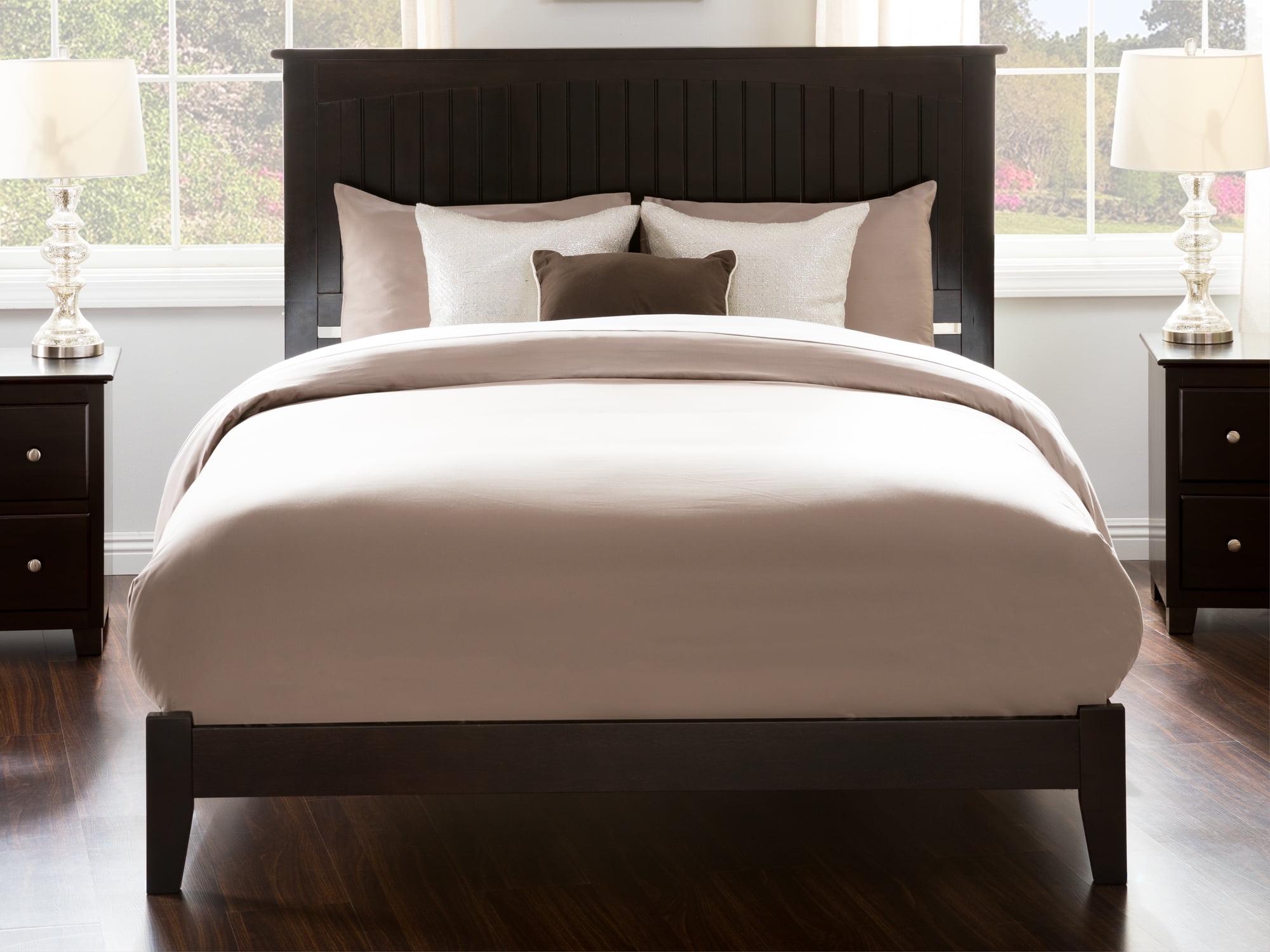 AFI Nantucket King Low Profile Wood Platform Bed Frame with Cottage Headboard, Espresso