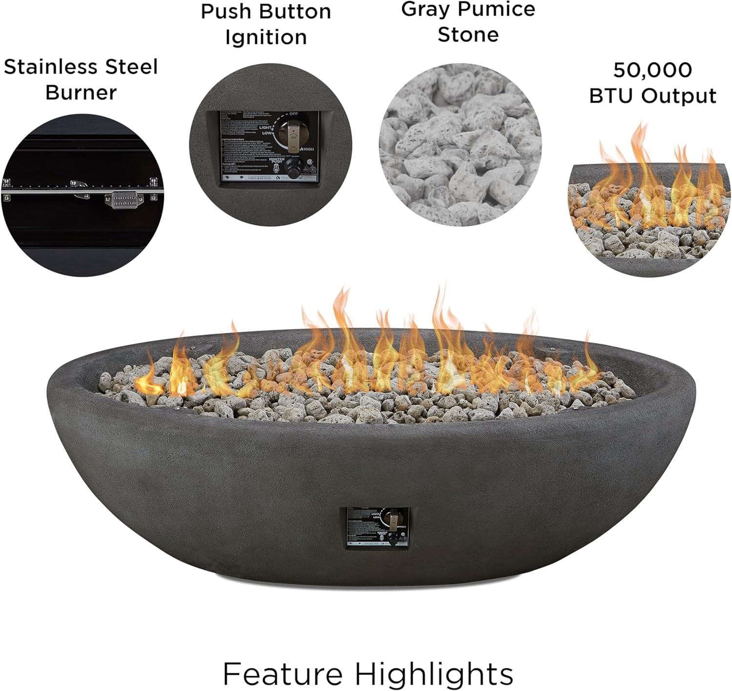 Real Flame Riverside 58" Oval Concrete Propane Fire Pit in Shale