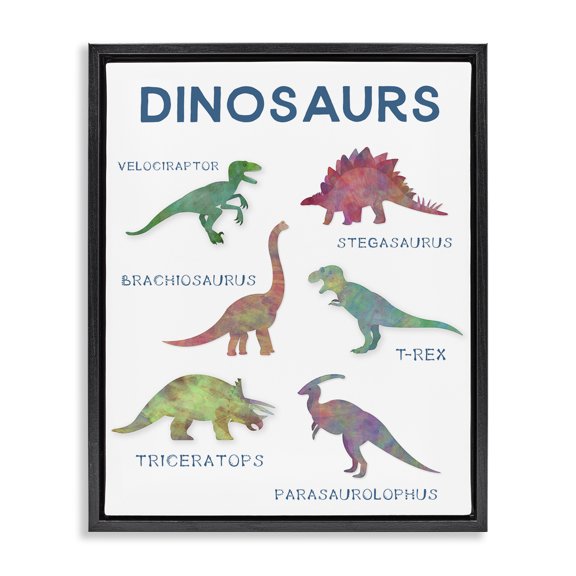 Stupell Industries Contemporary Simple Educational Dinosaurs Black Floating Frame Canvas Art, 17 x 21, by CAD Designs