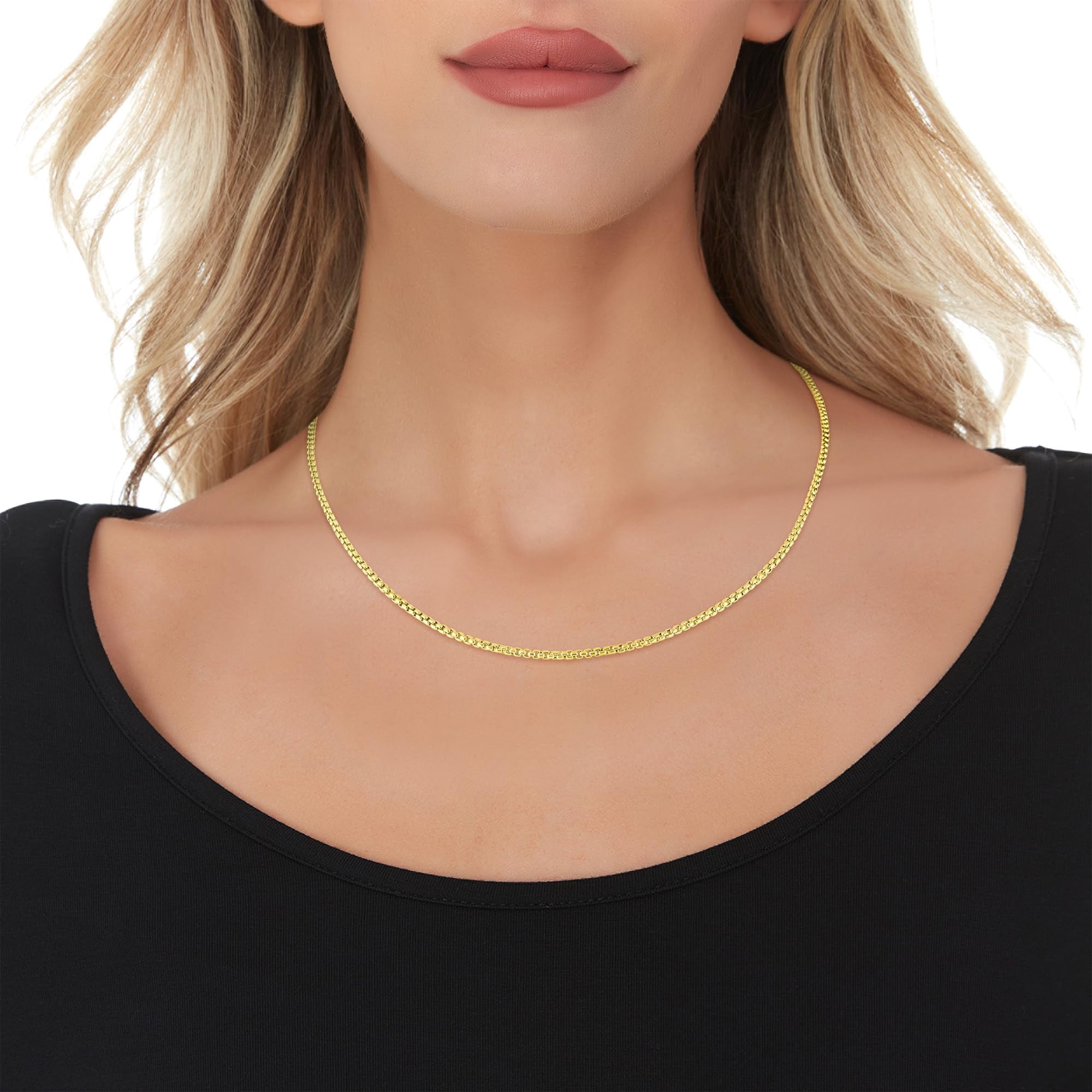 Floreo 10k Yellow Gold 2mm Lite Round Box Link Chain Necklace 18 Inch