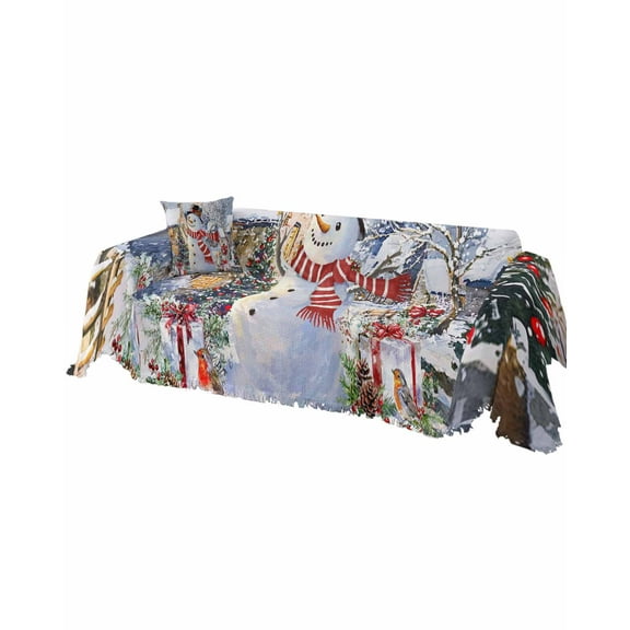Snowman Christmas Sofa Couch Covers for 3 Cushion Couch, Washable L Shape Sectional Sofa Covers for Loverseat/Pets/Kids, Farmhouse Xmas Tree Snowflake Slipcover Blanket Futon Cover 71''x134''