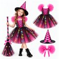 thumbnail image 2 of 2026 Girls Halloween Witch Tutu Dress Set, 4 Piece Bright Pink Outfit with Hat Broom Collar for Holiday Party 3-16 Years, 2 of 3