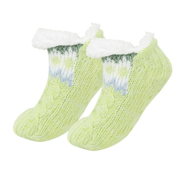 Ruimatai Women's Cozy Fleece-Lined Non-Slip Floor Socks with Breathable Floral Knit Design for Indoor Comfort and Warmth