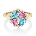 thumbnail image 2 of Gem Stone King 18K Yellow Gold Plated Silver Swiss Blue Topaz and Pink Moissanite Ring for Women (2.18 Cttw, Heart Shape 5MM, Gemstone November Birthstone, Size 6), 2 of 3