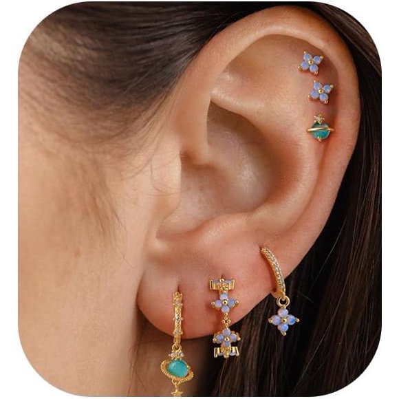 shiyou-Gold Hoop Earrings Set for Women,Cute Cartilage Earring Stacks Dainty 14K Gold Plated Stud Earrings Pearl Drop Earrings Small Hoop Earrings Hypoallergenic Piercing Earrings Gold Jewelry