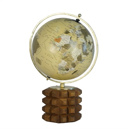 Carved Wood Bass - Elegant Globe On Carved Wood Base, Multicolor