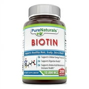 Pure Naturals Biotin 10000mcg 200 Veggie Capsules Supplement | Non GMO | Gluten Free | Made in USA | Suitable for Vegetarians