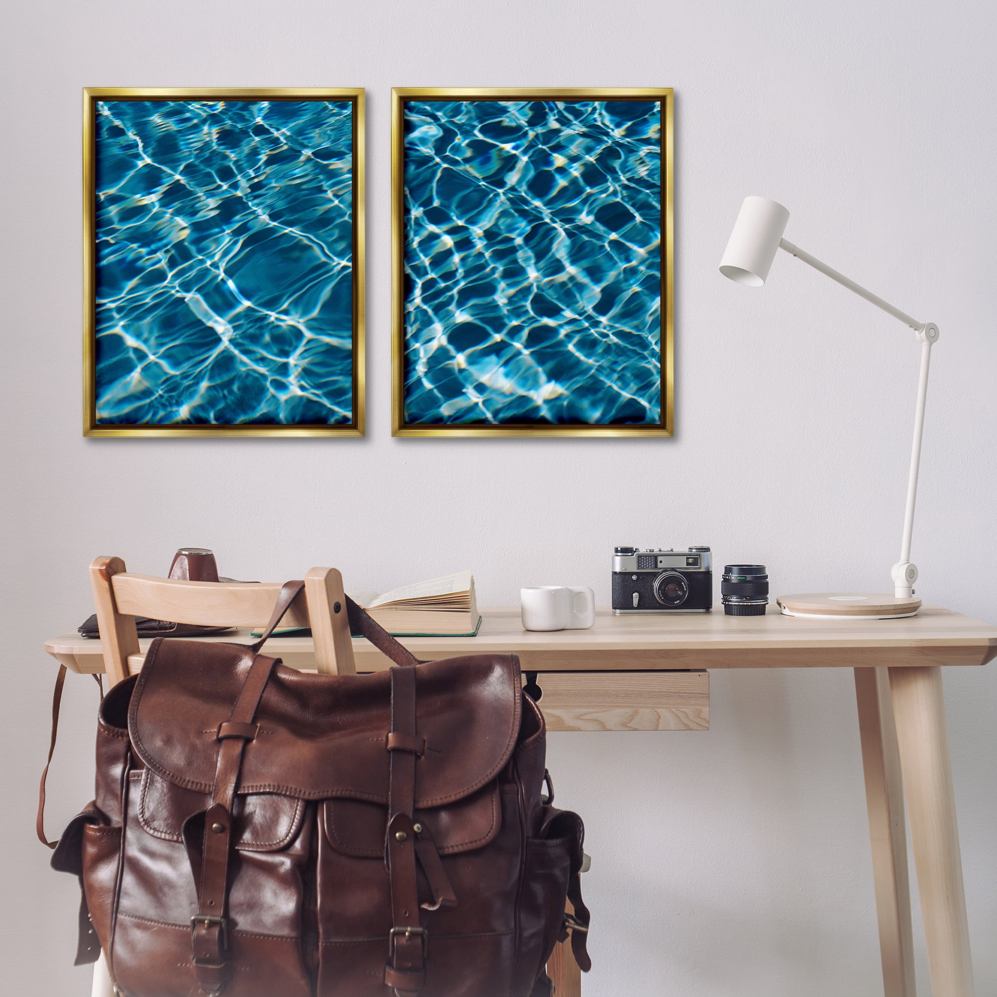 Stupell Industries Inviting Clear Pool Water Nautical & Beach Painting Gold Floater Framed Canvas Art Print Wall Art, 31 x 25, Set of 2