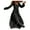 Black, variant on Women's Dress - Round Neck A-line V Neck, Pleated Long Sleeves Solid Color, Big Swing Maxi Dress