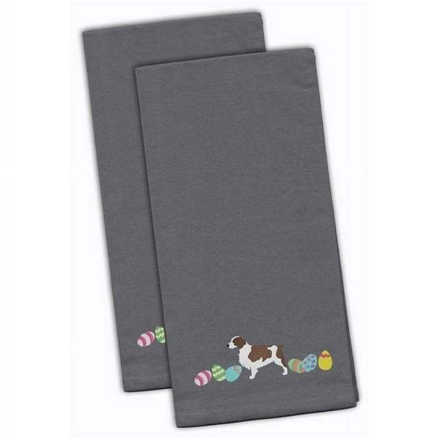 Carolines Treasures CK1692GYTWE Welsh Springer Spaniel Easter Gray Embroidered Kitchen Towel - Set of 2
