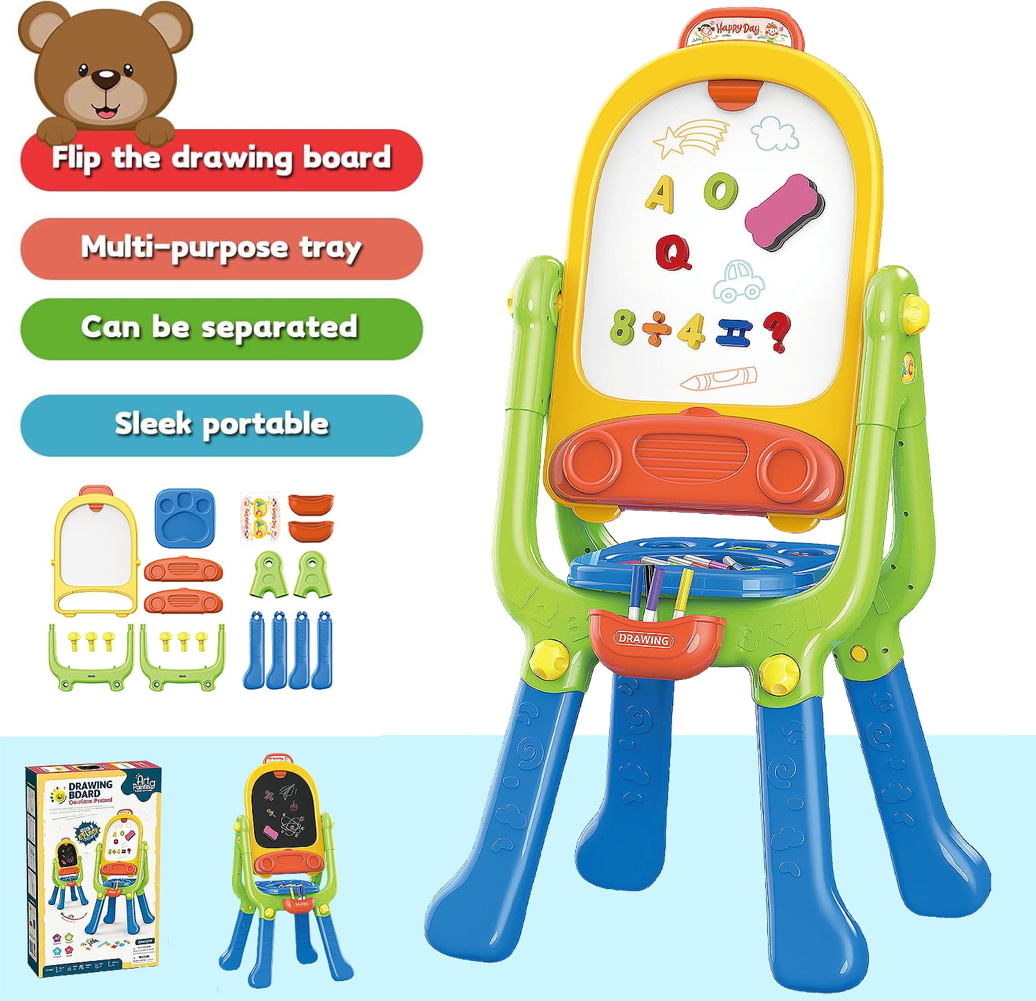 Easel for Kids,Rotatable Double Sided Easel for Kids Standing Art Easel with Painting Accessories for Toddlers Boys and Girls-Blue