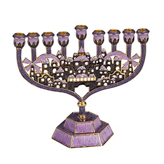 Giftmark M-696 Menorah with Crystal Accents of Old Jerusalem - Plum & Brass