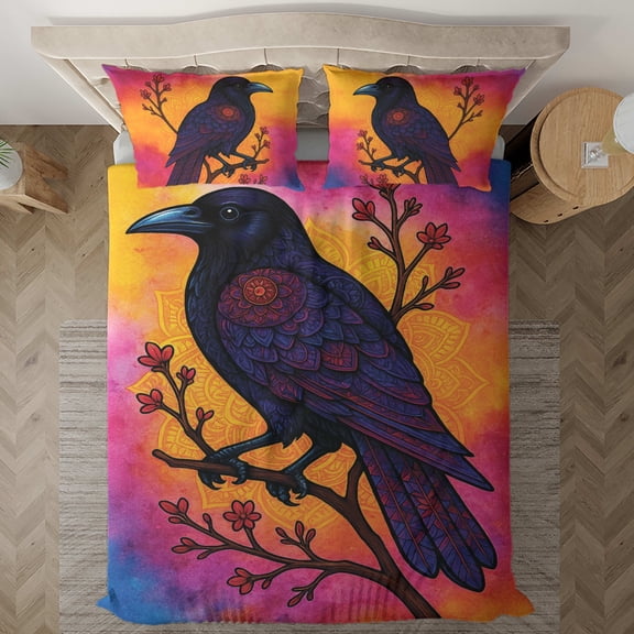 Lotusprinthandmade Raven Black Bird Bedding Set