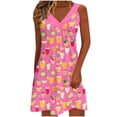thumbnail image 2 of SOOMLON Mini Dresses for Women Summer Plus Size Sleeveless V Neck Floral Sundress Flowy Pleats Tank Dress Vacation Dress, 2 of 5