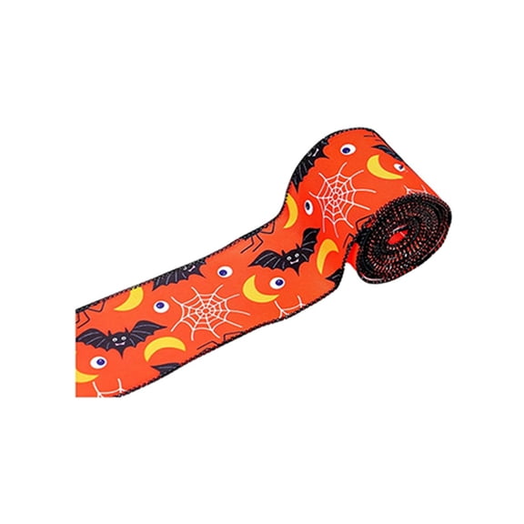 Clearance Sale | Halloween Spider Print Ribbon, Versatile Satin DIY Craft Ribbon for Wreaths, Party Favors, and Decor, Orange