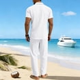 thumbnail image 5 of LNZGNM Mens 2 Pieces Cotton Linen Sets Short Sleeve Button Down Lightweight Shirts Loose Beach Pants Casual Walking Outfits with Pockets,White 2XL, 5 of 5