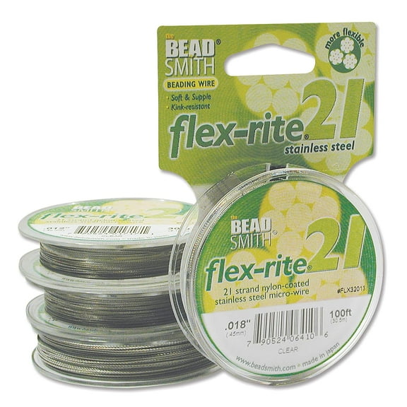 The Beadsmith Flex-Rite 21 Strand Nylon Coated, Stainless-Steel Beading Wire, Jewelry Making Supply (.018 Dia, Clear - 100 Ft)