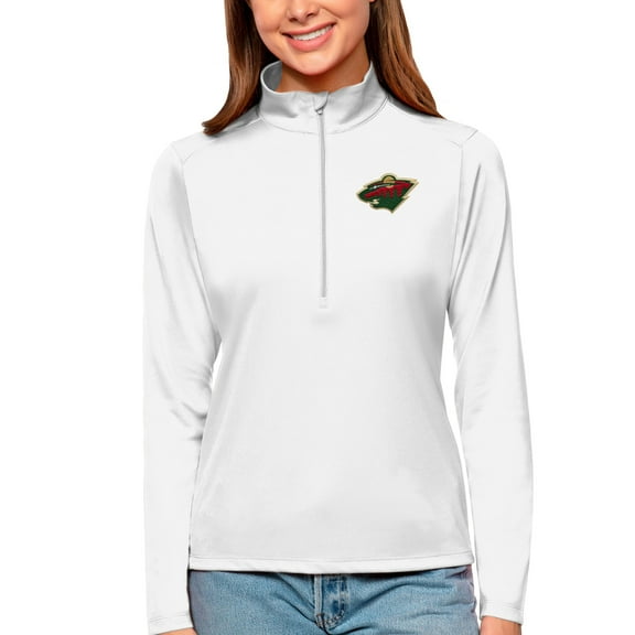 Women's Antigua White Minnesota Wild Tribute Quarter-Zip Pullover Top