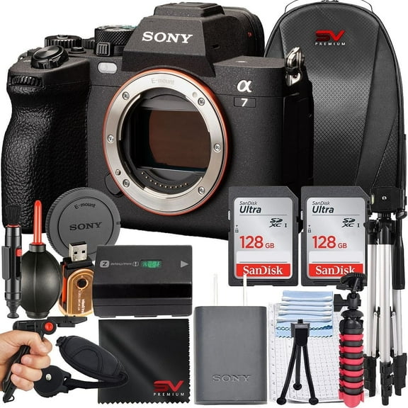 Sony a7 IV Mirrorless Camera (Body Only) with 2 Pack 128GB Memory Card   Tripod   SV Premium Accessory Bundle (International Version)