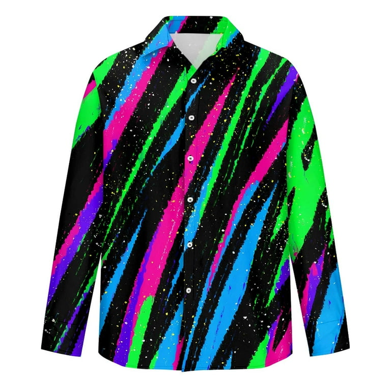 Lumtrix Men's Shirt Neon Print Casual Button Down Collar Shirts Long Sleeve  Hippie Hawaiian Dress Shirts for Men Green 3XL - Walmart.com