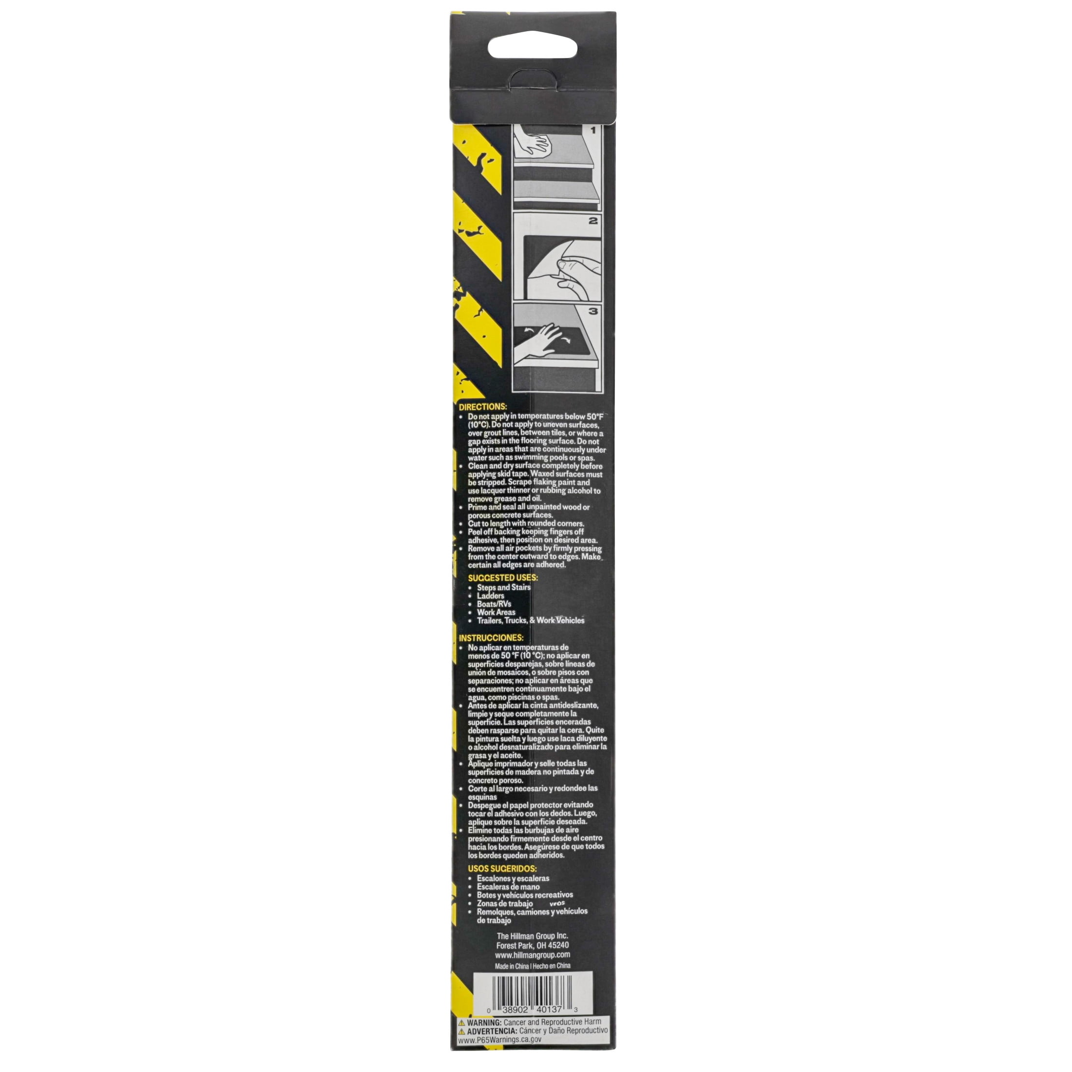 Hillman 3/4" x 1 ft Traction Control Anti-Slip Tape with Treads, Indoor and Outdoor, Black, Coarse Paper (8 Pack)