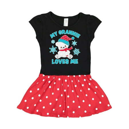

Inktastic Polar Bear My Grannie Loves Me in Santa Hat with Snowflakes Gift Toddler Girl Dress
