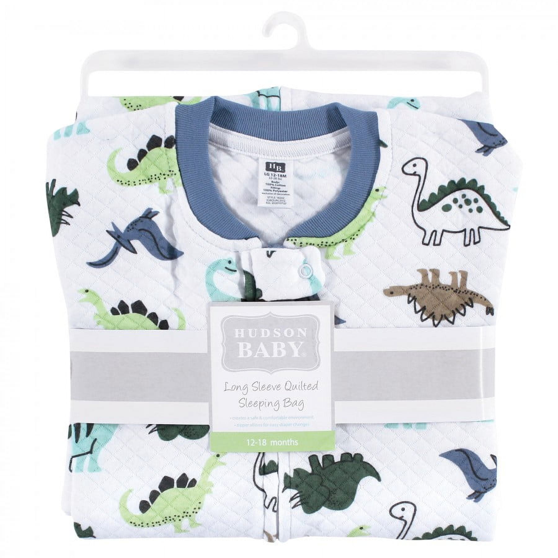 Hudson Baby Infant Boy Premium Quilted Long Sleeve Sleeping Bag and Wearable Blanket, Dinosaurs, 6-12 Months