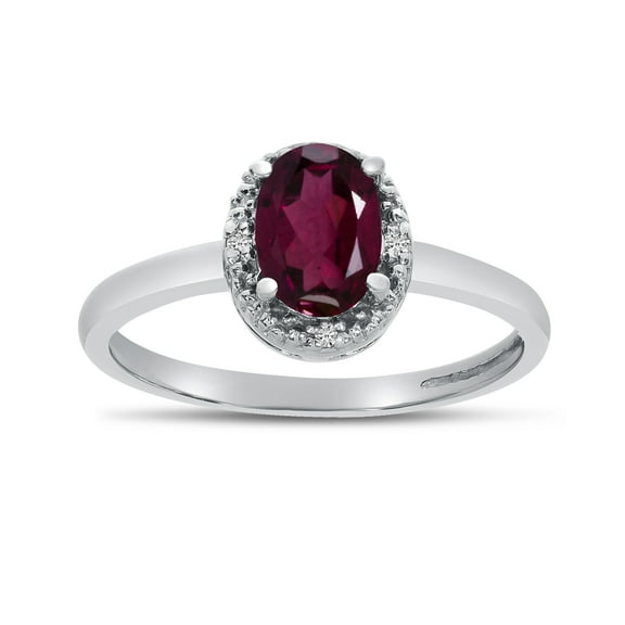 10k White Gold Oval Rhodolite Garnet And Diamond Ring