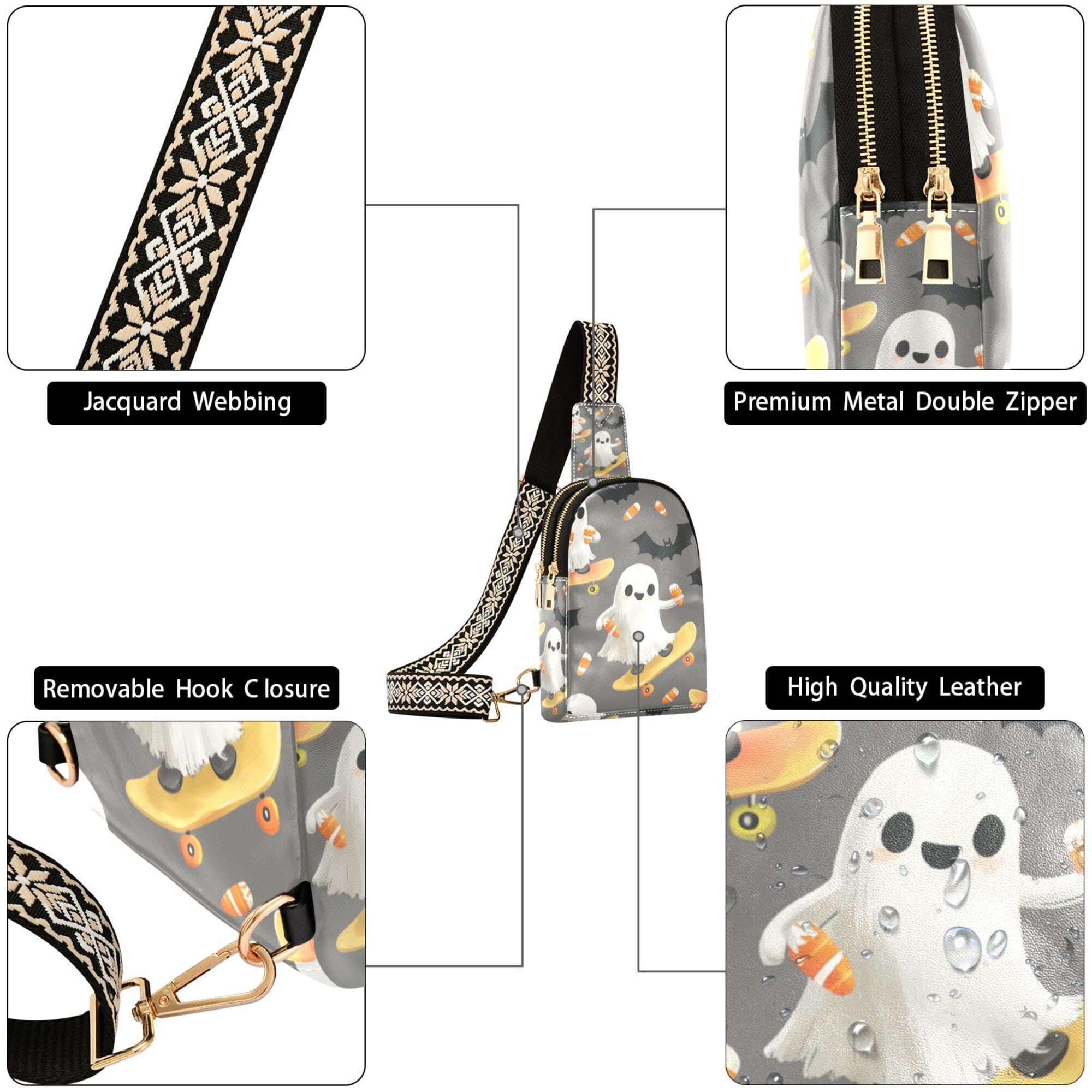 FORMRS Womens Crossbody Sling Bag Travel Daypack Shoulder Chest Backpack, Cute Ghosts