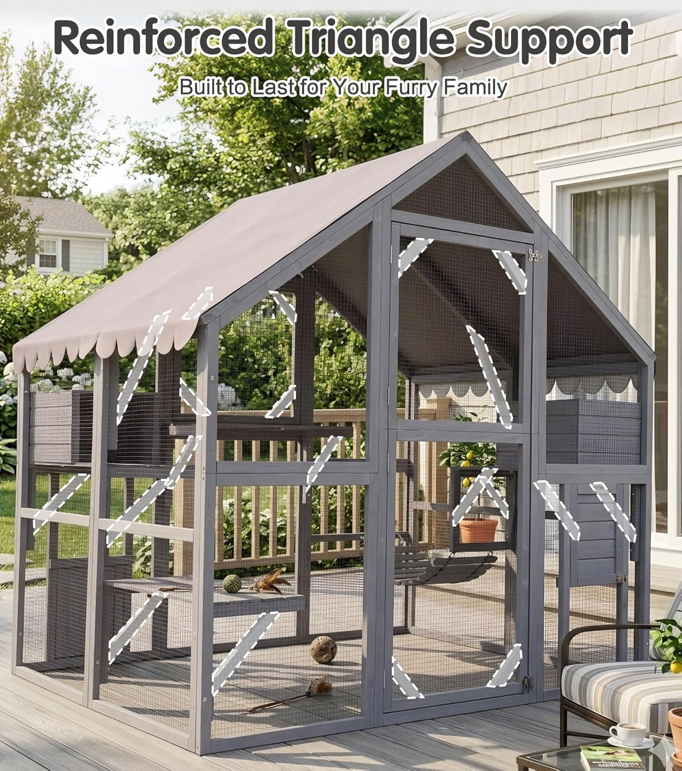 Aivituvin Extra Large Catio Outdoor Cat Enclosure Window Design for 6-10 Cats, Walk-in Patio Cat House with 4 Access Doors, Waterproof Roof