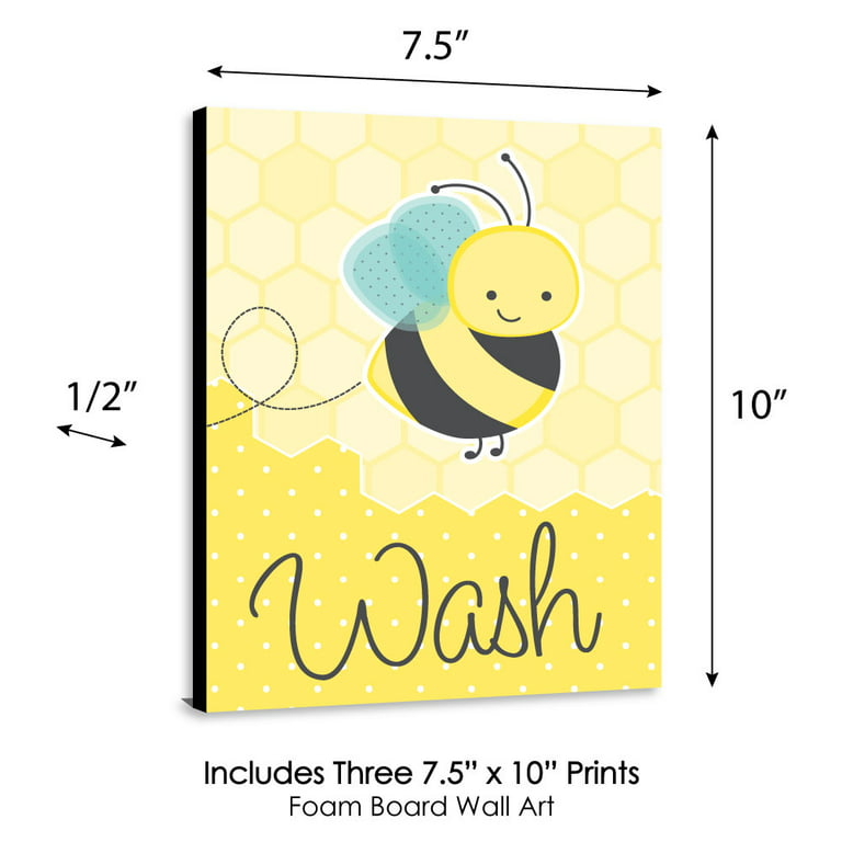 Big Dot of Happiness Little Bumblebee - Bee Nursery Wall Art and Kitchen  Decor - 7.5 x 10 inches - Set of 3 Prints