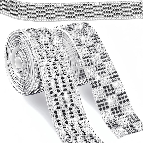 AGNURCADE Self Adhesive Rhinestone Tape, 2 Rolls Crystal Diamond Bling Ribbon Strips, Gem Stickers, DIY Craft Wedding Party Car Phone Gift Decor