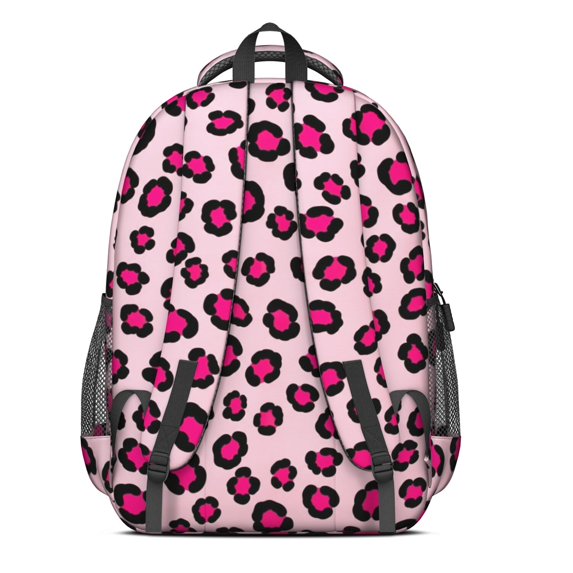 Black and Pink Leopard Print Cute School Backpack Bag with Padded Back and Adjustable Shoulder Straps 16.9 X 12.6 X 5.9 Inches