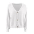 thumbnail image 3 of Fesfesfes Ladies Loose Sweater V-neck Solid Color Button Pullover Tops Women Fall Sweater Outer Sweaters, 3 of 7