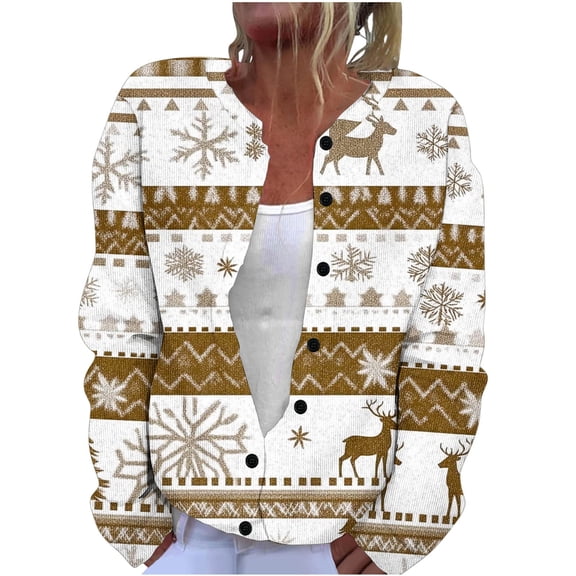 Hueook Chunky Cardigan Sweaters for Women Women Fashion Printed Blouse Long Sleeve Sweatshirt Pockets Hoodied Khaki 3X