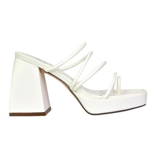 XY London Womens Colt Strappy Square Toe High Block Heel Mule Sandals