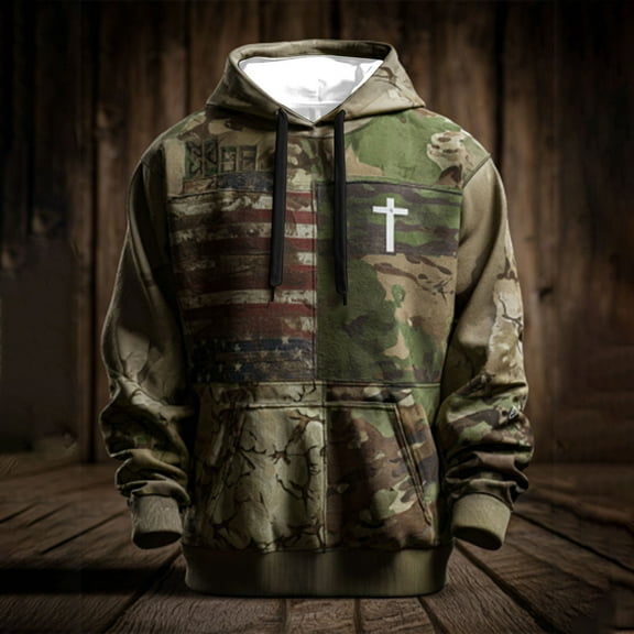 Momasggi Big and Tall Hoodies for Men American Flag Print Pullover Tops Casual Drawstring Long Sleeve Hooded Sweatshirts Loose Fit Patriotic Hoodie with Pockets Army Green L