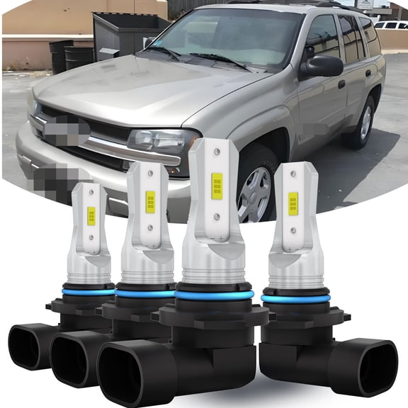 For Chevy Trailblazer 2002-2009, LED Headlight 9005 HB3 9006 HB4 High Low Beam 4Pcs Combo 6000K Cool White 4000lm Super Bright, 1 to 1 Size, Easy Installation, Halogen Replacement